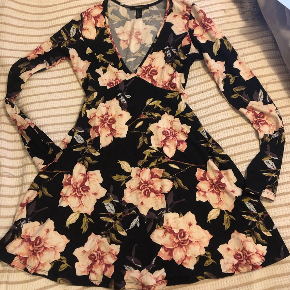 Black and peach floral dress
